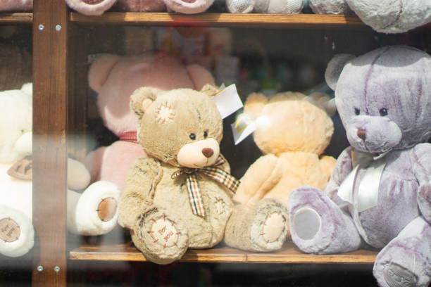 selling soft bears. soft toys on the counter. a plush beast with soft paws.