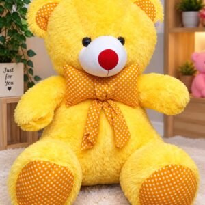 3 Feet Yellow Teddy Bear with Polka Dot Bow – Large Plush Teddy