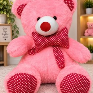 3 Feet Pink Teddy Bear with Polka Dot Bow – Large Plush Teddy