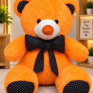 3 Feet Orange Teddy Bear with Polka Dot Bow – Large Plush Teddy