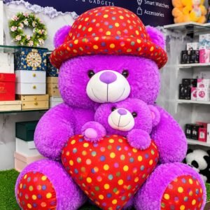 3 Feet Purple Mother Teddy Bear with Baby Teddy & Heart – Plush Soft Toy