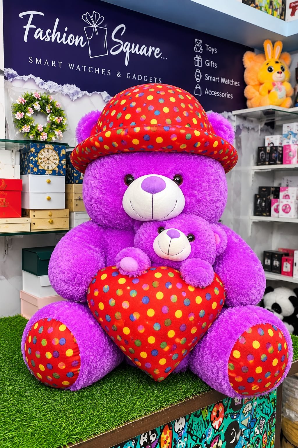 3 Feet Purple Mother Teddy Bear with Baby Teddy & Heart – Plush Soft Toy