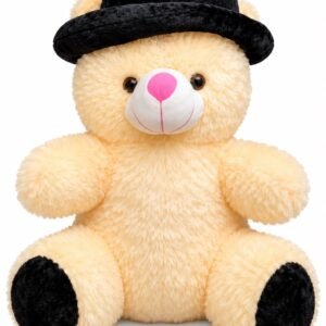 3 Feet Cream Teddy Bear with Black Hat – Large Plush Soft Toy