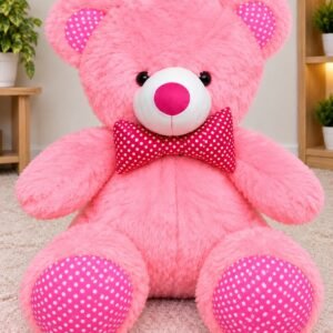 2.2 Feet Pink Teddy Bear with Polka Dot Bow – Large Plush Teddy