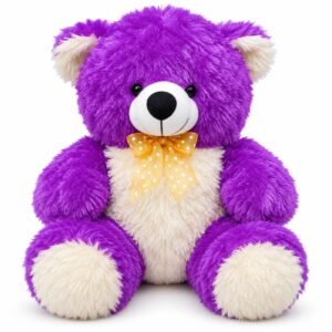 1.2–2 Feet Purple Teddy Bear with Yellow Bow – Cute Plush Teddy