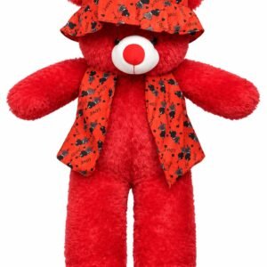 3.5 Feet Red Teddy Bear with Love Print Hat & Scarf – Large Plush Teddy