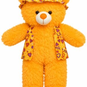 2.2 Feet Orange Teddy Bear with Love Print Cap & Scarf