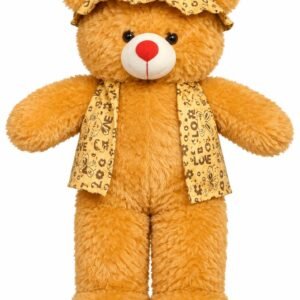2.2 Feet Brown Teddy Bear with Love Print Cap & Scarf