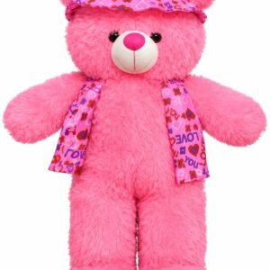 2.2 Feet Pink Teddy Bear with Love Print Cap & Scarf